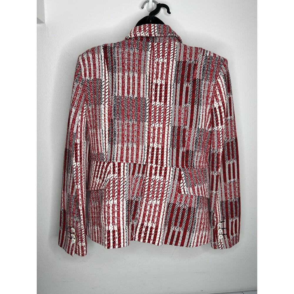 Cabi Patchwork Button-Up Blazer Jacket Red White … - image 2